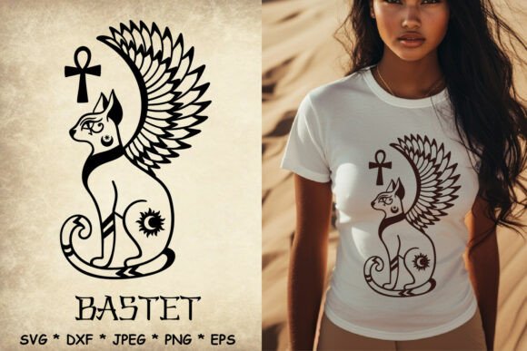 Bastet Winged Cat Profile SVG with Ankh Review