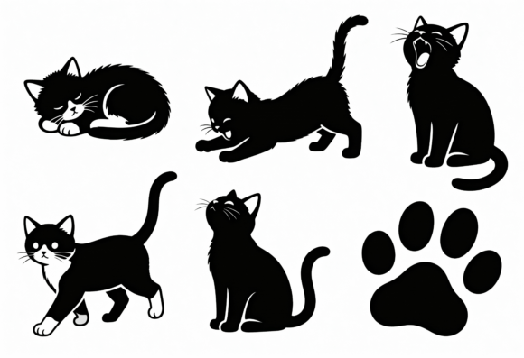 Black Cat Silhouettes SVG Bundle Paw Review