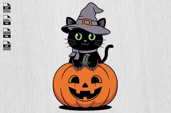 Cat Halloween Svg, Pumpkin with Witch Hat