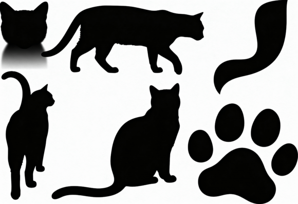 Cat Silhouette SVG Bundle Paw Print Tail